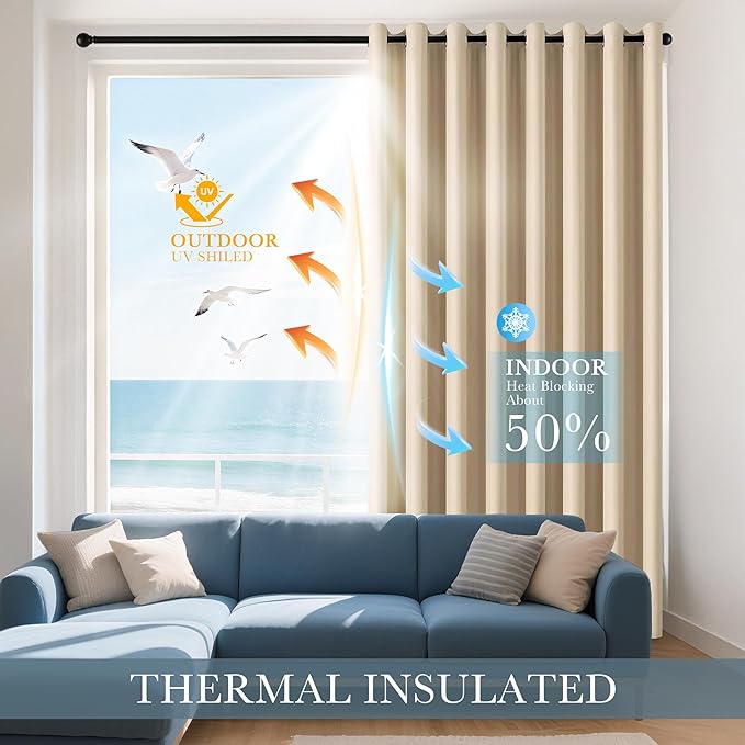 PONY DANCE Biscotti Beige Blackout Curtains for Bedroom 63 Inch Length 2 Panels Set, Thermal Insulated Energy Saving Grommet Top Window Treatment Drapes for Living Room, W34 x L63 Inch