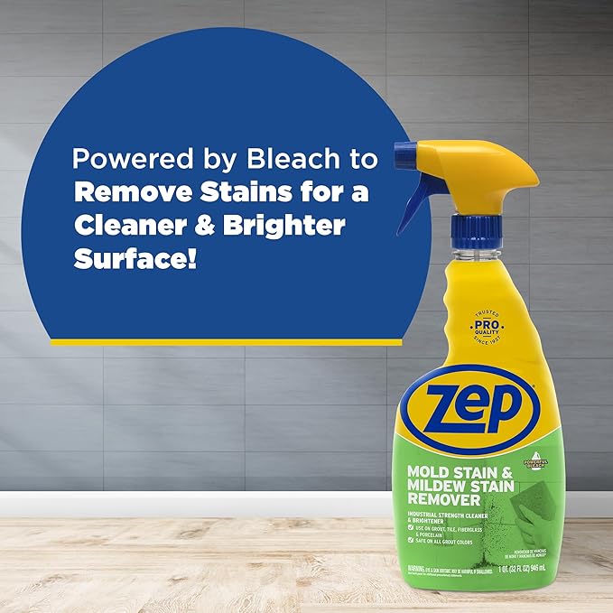 Zep Mold Stain and Mildew Stain Remover - 32 oz (Pack of 4) ZUMILDEW32 - Professional Strength No Scrub Formula