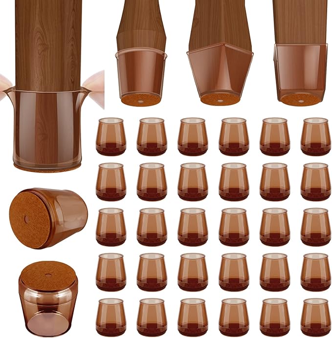 BALEINE 32 Pack Silicone Chair Leg Floor Protectors, Stool Leg Protectors Cap, Non-Slip Chair Leg Caps for Hardwood Floors (Brown & Small, 32 Pack)