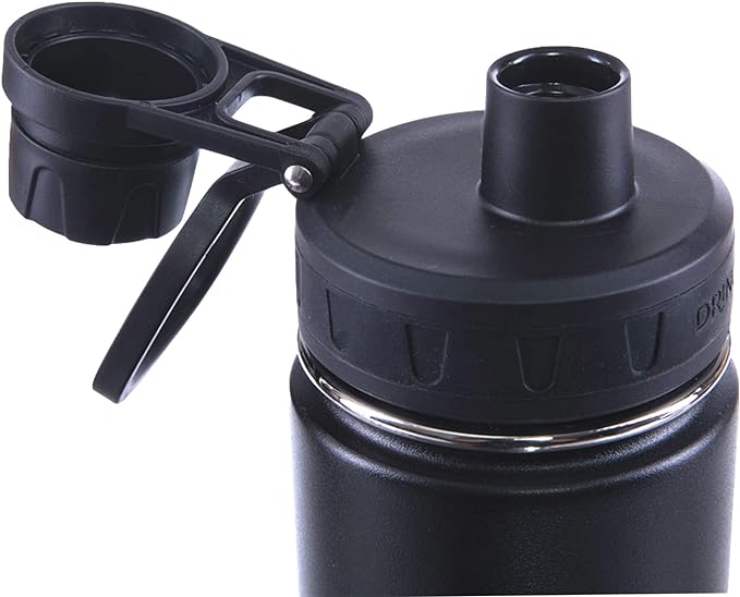Drinco Stainless Steel Water Bottle Spout Lid Vacuum Insulated Double Wall Water Bottle Wide Mouth (40oz 32oz 22oz 18oz 14oz) Leak Proof Keep Cold Sport Camping Hiking (22 oz, 22oz Black)
