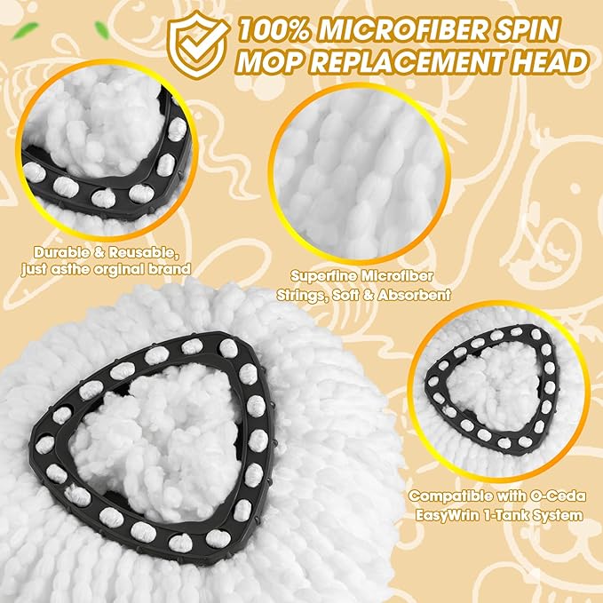 20Pack Spin Mop Replacement Heads, Microfiber Spin Mop Refills for EasyWrin 1-Tank System, 360° Microfiber Replacement Mop Head, Machine Washable Spinning Mop Replace Head for Easy Floor Cleaning