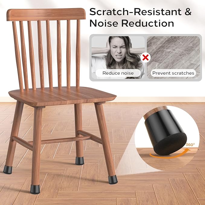 24 PCS Silicone & Felt Chair Leg Floor Protectors for Hardwood Floors - Furniture Pads, Chair Leg Covers/Cups - No Noise & Scratch-Proof - Round XS (Fits 9/16" - 13/16" / 15-20mm), Black