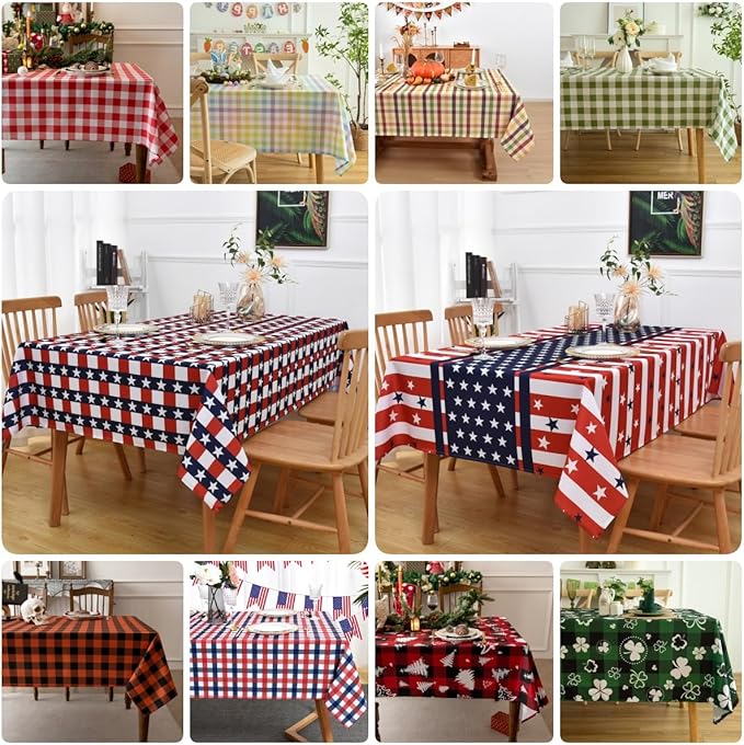Waterproof Checkered Tablecloth Fabric - Rectangle 58x84 Inch Christmas Tree Table Cloth for Indoor/Outdoor Use - Xmas Table Cover for Kitchen, BBQs, and Parties