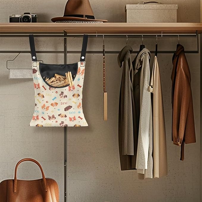 Clothes Pin Hanging Bag with Hanging Rope 14.5 X 12 Inch Clothespin Bag for Clothes Pins and Clothespins Heavy Duty Outdoor Use - Dog