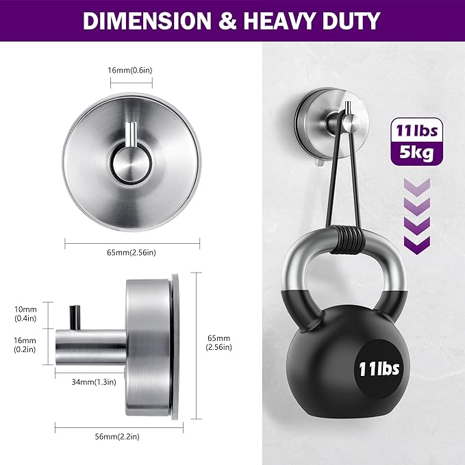 JOMOLA Brushed Stainless Steel Shower & Bathroom Hooks - No Drill Adhesive-Free Suction Cup Hardware, Rustproof Waterproof Metal Wall Mount for Towel Robe, Damage-Free (4-Pack)
