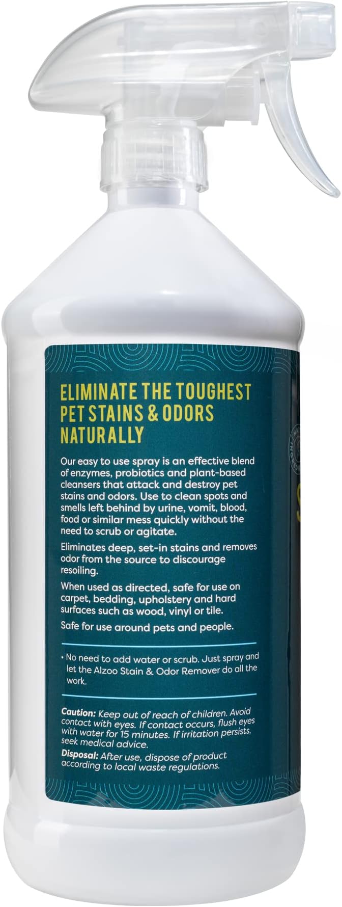ALZOO Stain & Odor Remover, Quickly Lifts & Dissolves Pet Stains & Helps Eliminate Odors, 100% Plant-Based Active Ingredients, Citrus Vanilla Scent, 32 Fl. Oz Spray Bottle