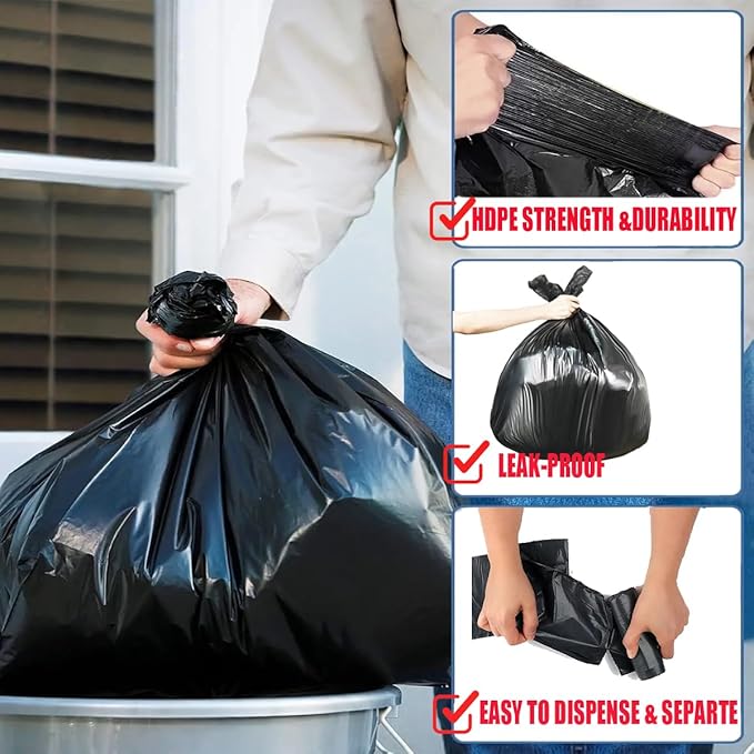 55-60 Gallon Trash Bags, 50 Count Bulk, Black Heavy Duty Garbage bags, Multi-purpose Trash Can Bin Liners for home Commercial, Outdoor, Construction, Industrial, Lawn, Leaf