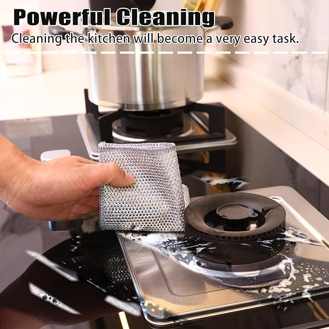 Navona 12 Pcs New Upgrade Steel Wire Dishcloth,Triple-Layer Steel Wire Cleaning Cloth,Powerful Cleaning Non-Scratch Wire Dishcloth Rag for Cookware, Sinks, Dishes, Stove Tops