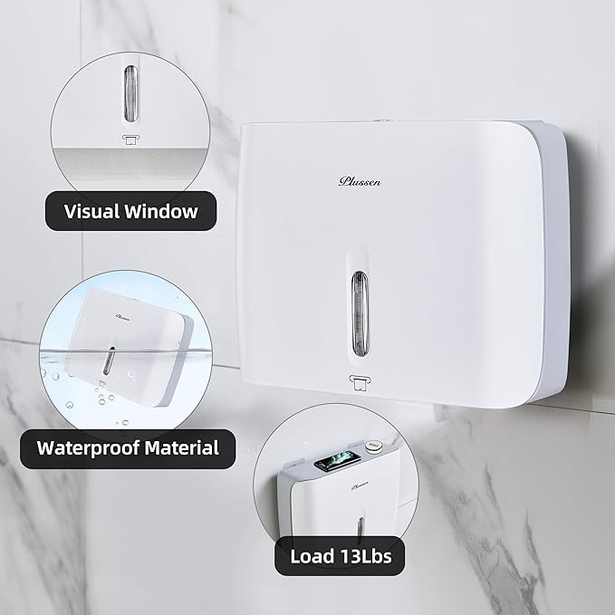 Commercial Paper Towel Dispenser Wall Mount with Key Pack of 2 Plastic 10⅞” Length X 8¼” Height X 3¾” Depth for Restroom