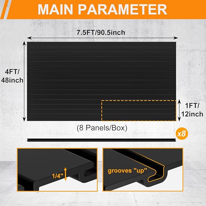 DoCred Slatwall Paneling Organizer, 4x7.5 FT PVC Garage Slat Wall Storage Systems, Heavy Duty Mounted Slat Peg Board for Tool Organization Ladder Bike Rack (Black)