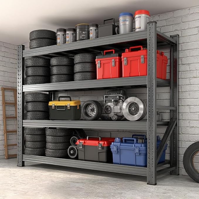 Heavy Duty Garage Shelving Unit 5000LBS, 59" W Storage Shelves 4 Tier Metal Shelves Adjustable, Industrial Storage Shelf for Warehouse, Basement, Pantry