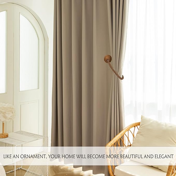 Magnetic Rope Curtain Tiebacks 6 Pack Holders for Drapes and Curtains, Khaki