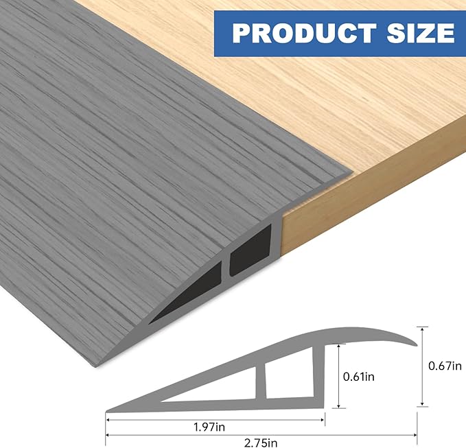 Vinyl Door Threshold Flooring Transition Strip Self Adhesive Carpet Edging Strip for Laminate Doorway Edge Threshold from 2/5" to 3/5" (Light Gray Wood Grain, 6.6 Ft)