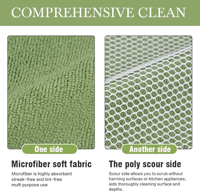 SINLAND Microfiber Dish Cloth for Washing Dishes Dish Rags Best Kitchen Washcloth Cleaning Cloths with Poly Scour Side 5 Color Assorted 12inchx12inch 10pack