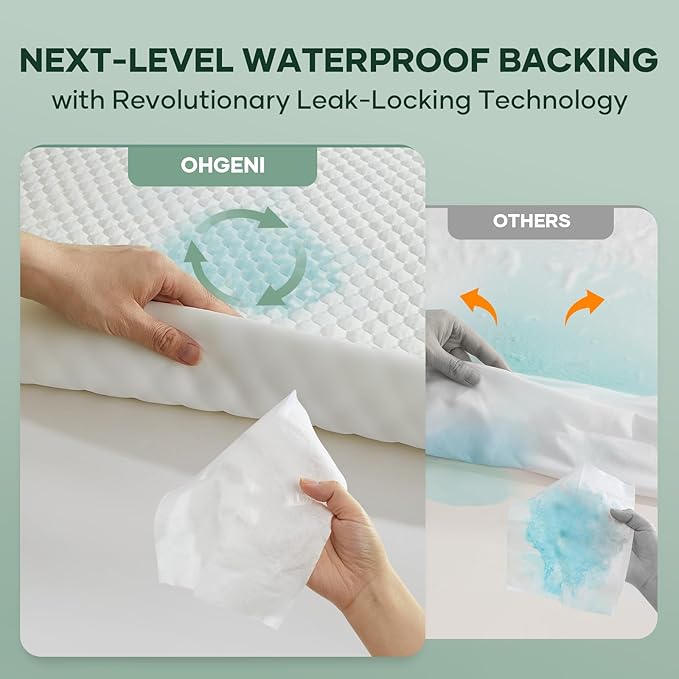 OhGeni 100% Waterproof Mattress Protector, Twin XL Size Mattress Pad, Fits 6"-20" Mattresses with Deep Pocket, Cooling, Breathable Fitted Sheets, Soft Bed Cover, Noiseless, Machine Washable