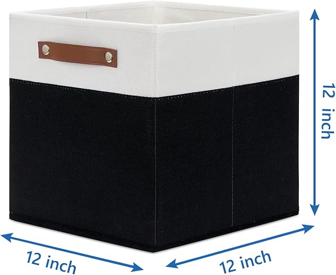 Temary Foldable Storage Cubes Set of 4 - Organizers with Handles, Decorative Storage Boxes for Home, Office (White&Black)