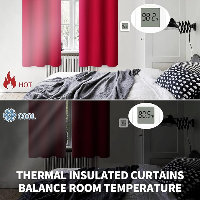 BGment Red Blackout Curtains 54 Inches Length for Short Window - Thermal Insulated Rod Pocket Room Darkening Curtain for Bedroom Living Room Basement, 42 x 54 Inch, 2 Panels
