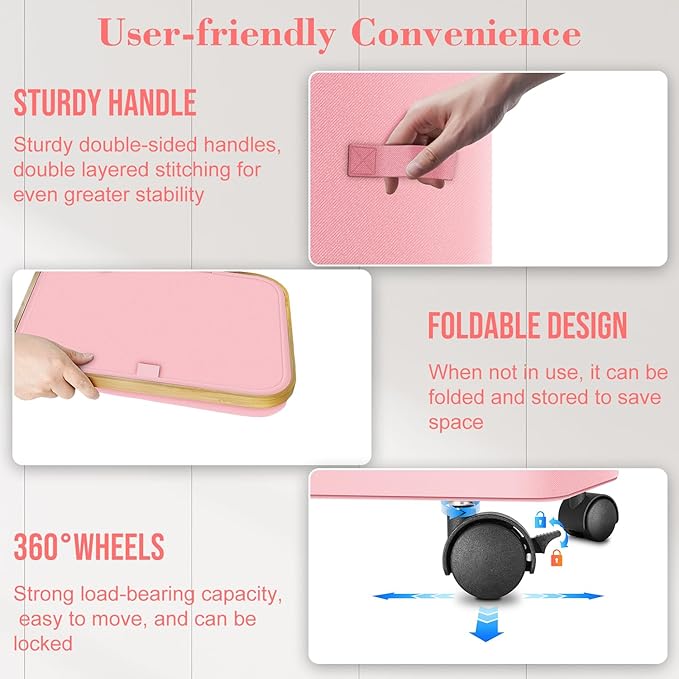 Laundry Hamper with Wheels,29 Gal (110L) Laundry Basket with lid Rolling Clothes Hamper Foldable Dirty Clothes Basket on wheels with Bamboo Frame and Bag for Bedroom, Dorm, Laundry Room-Pink