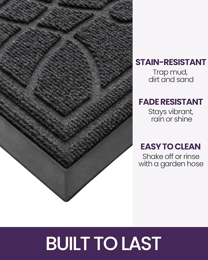 DEXI Front Door Mat Outside Entrance, Heavy Duty Non Slip Low Profile Doormat for Entryway, Trap Dirt and Moisture Welcome Mats, Easy Clean, Patio, Garage, 4x2, Grey