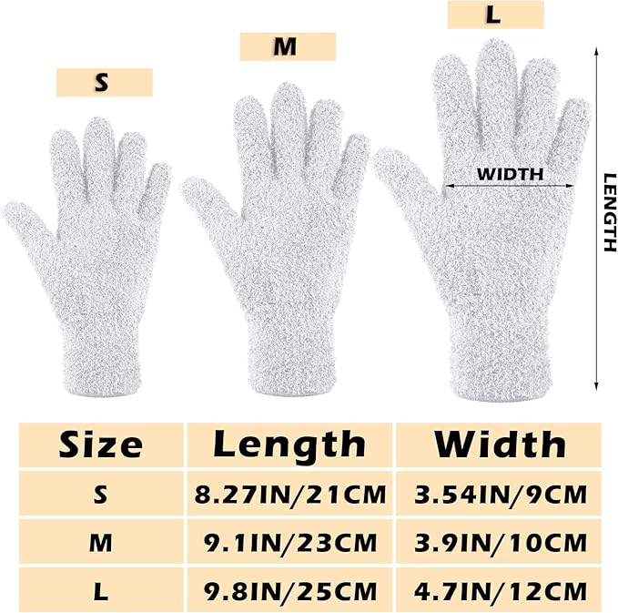 Patelai 3 Pairs Microfiber Plant Dusting Gloves Leaf Cleaning Gloves for Indoor Plants, Blinds, Furniture, House(Medium,White)