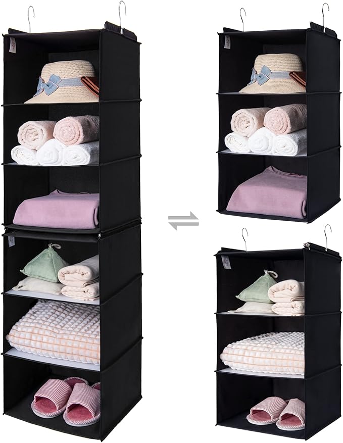 GRANNY SAYS 6-Shelf Hanging Organizer for Closet, Separable to 2 Pack 3-Shelf Hanging Shelves, Hanging Organizer for Bedroom, Black