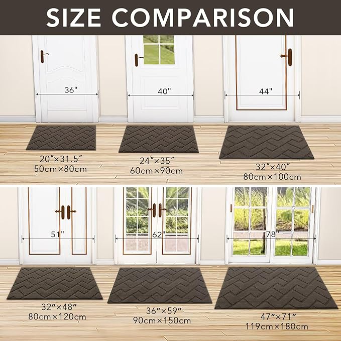 hicorfe Front Door Mat Outside Entrance,24"x35" Absorbent Muddy Dirt Resist Welcome Door Mats Outdoor Indoor,Stain and Fade Resistant,Non Slip Backing Entry Mat Doormat for Entryway (Latte)
