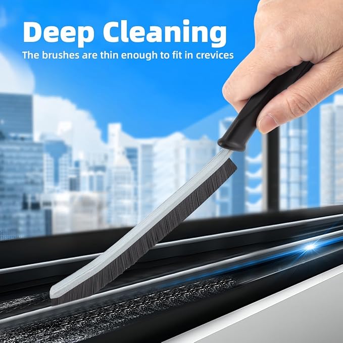 Hard Bristle Crevice Cleaning Brush-Thin Gap Scrub Brush, Small Cleaning Brush, Grout Brush, Kitchen Brush, Cleaning Tools for Toilet, Bathroom, Sink, Home, Household, Window (6, Lichen Blue)