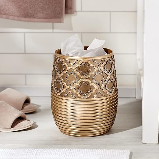 Zahari Home Decorative Trash Can for Bathroom, Office & Bedroom - 2.1 Gallons Stylish & Small Trash Can for Dorms, Desktop & Restroom - Chic Waste Basket for Compact Spaces, Spindle