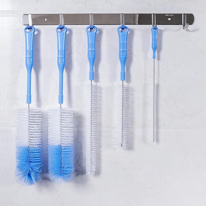 Bottle Brush Cleaner 5 Pack - Long Handle Water Bottle and Straw Cleaning Brush Set for Washing Narrow Neck Bottles, Sport Bottles, Kombucha, Wine Decanter, Flask, Beer Brewing Supplies