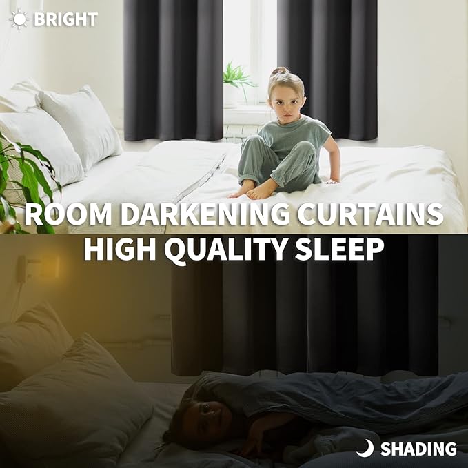 BGment Rod Pocket Blackout Curtains for Bedroom 72 Inch Long - Thermal Insulated Room Darkening Curtain for Living Room, 52 x 72 Inch, 2 Panels, Dark Grey