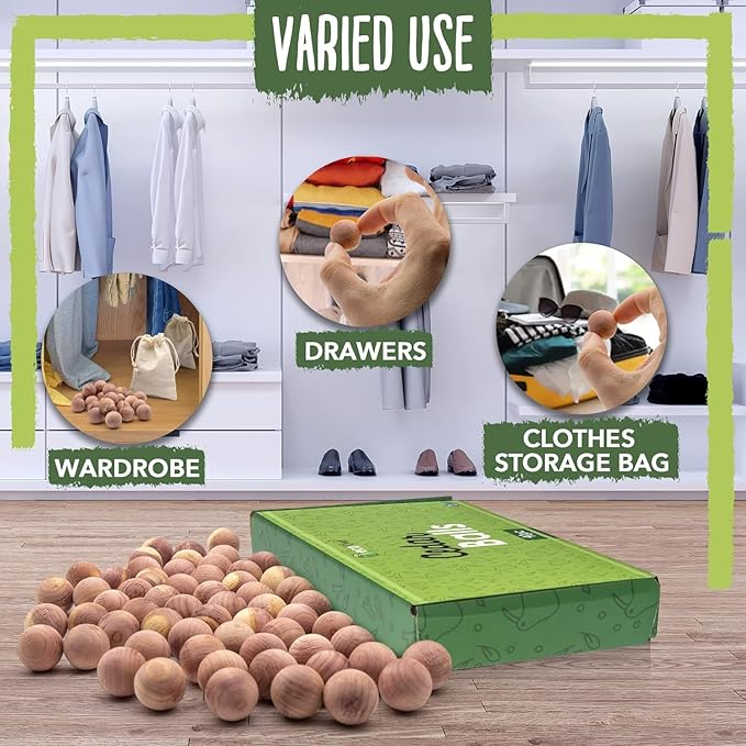 ecoKiwi Cedar Balls for Clothes Storage 40 Pack - 100% Natural Red Cedar Blocks for Clothes Storage - Aromatic Cedar Chips for Closets & Drawers - Cedarwood Oil Planks with Sandpaper & 3 Cotton Bags