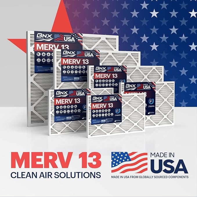 BNX TruFilter 16x25x1 Air Filter MERV 13 (4-Pack) - MADE IN USA - Electrostatic Pleated Air Conditioner HVAC AC Furnace Filters for Allergies, Pollen, Mold, Bacteria, Smoke, Allergen, MPR 1900 FPR 10
