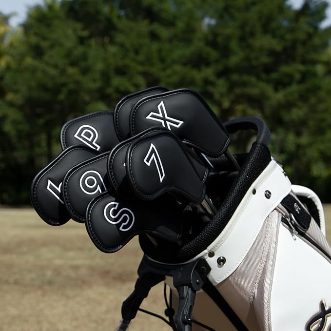 Montela Golf Iron Covers,Golf Iron Head Covers Leather Golf Iron Covers Set 9pcs Golf Iron Headcovers,Golf Club Head Covers for Iron Club Fit All Brands Titleist,Callaway,Taylormade