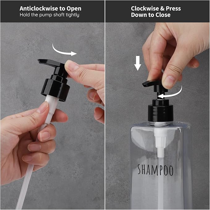 Segbeauty Clear Square Shampoo Bottles, 3pcs 16.9oz Refillable Plastic Lotion Dispenser with Pump, 500ml Empty Reusable Bathroom Shower Bottle Dispense Shampoo Conditioner Body Soap Liquid Gel