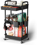 3 Tier Rolling Cart Organizer,Laundry Room Bathroom Organizers and Storage Office Shelves Mobile Shelving Unit Kitchen Trolley Cart with Wheels for Art,Craft,Diaper,Bedside,Snack(Black)