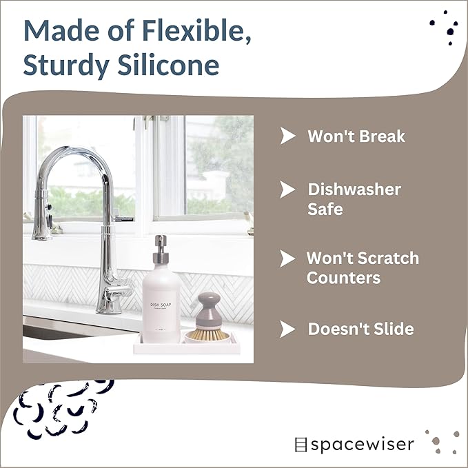 Countertop and Vanity Tray - 2 PC Small 7.7" Silicone Bathroom Trays, Kitchen Soap Tray, Dish Sponge Soap Holder Kitchen Sink Organizer Caddy, Bathroom Counter Trays for Lotion Dispenser