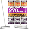 Large Lint Roller Pet Hair Remover 270 Adhesive Sheets Rollers 9.45 Extra Sticky Dog Cat Adjustable Handle 7.9-47.6 Inch, 3 Replaceable Rolls 90 Sheets Each, 3 Extension Rods for 4 Heights﻿