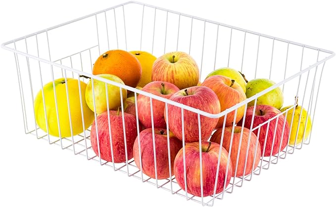 Freezer Organizer Bins, Upright Freezer Baskets for 16, 17, 21 cu.ft Standup Freezer, Wire Storage Baskets with Built-in Handles, 4Pcs, White