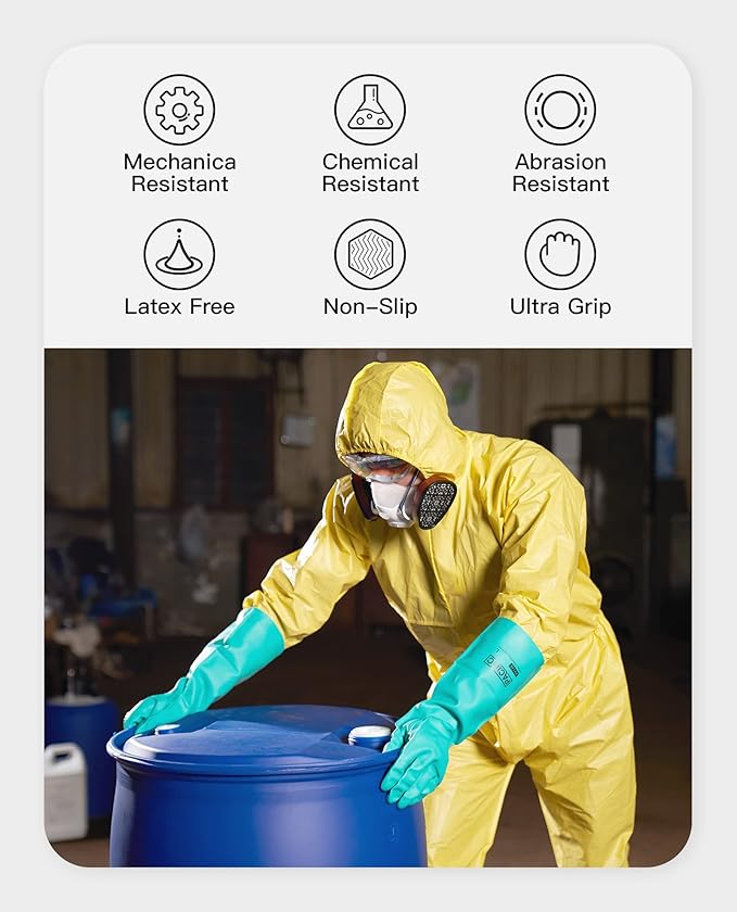 PACIFIC PPE 2 Pairs Chemical Resistant Nitrile Gloves, Resist Household Acid, Alkali, Solvent and Oil, 28 mil, 18", X-Large