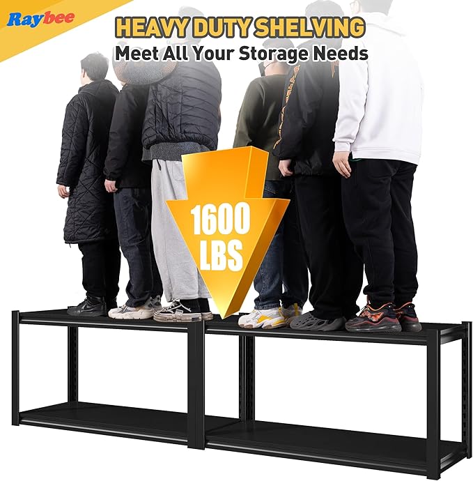 Raybee 40" W Garage Shelving Heavy Duty Storage Shelves 56.9" H Metal Shelving Heavy Duty Load 1600LBS Adjustable Metal Shelves for Storage for Pantry Kitchen 40" W x 19.1" D x 56.9" H 4 Pack