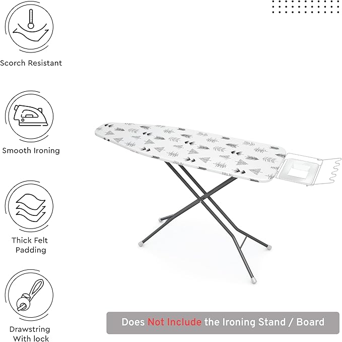 Encasa XO Ironing Board Cover and Pad 57"x22" - Thick 3mm Felt Padding, Drawstring Tightening & Lock, Easy Fit, Scorch & Stain Resistant, Fits X-Large Ironing Board - Black Arrow
