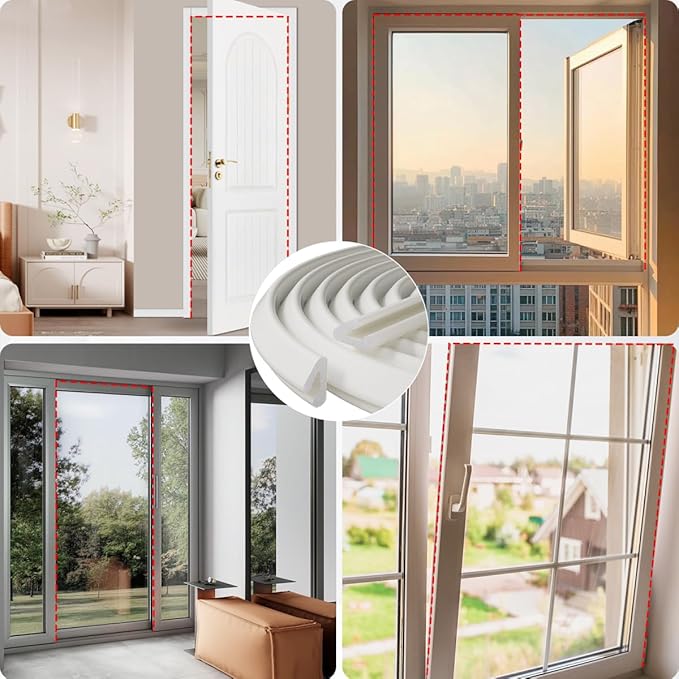 V Shape Foam Weather Stripping Door Frame Seal Strip 19.7FT White, Draft Stopper, Insulation Winter, Weatherstripping, Gap Sealing, Soundproofing, Self-Adhesive Used for Exterior Front Door Side