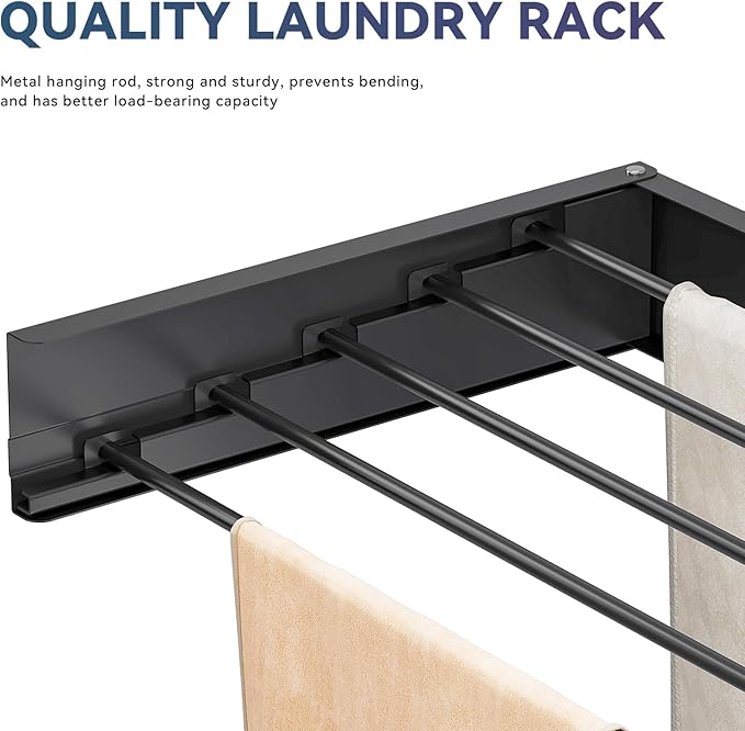 APEXCHASER Wall Mounted Clothes Drying Rack, Laundry Drying Rack Foldable, Towel Racks for Bathroom Balcony Laundry Room Wall Mounted, Collapsible Drying Rack for Clothing, 31.5", Black