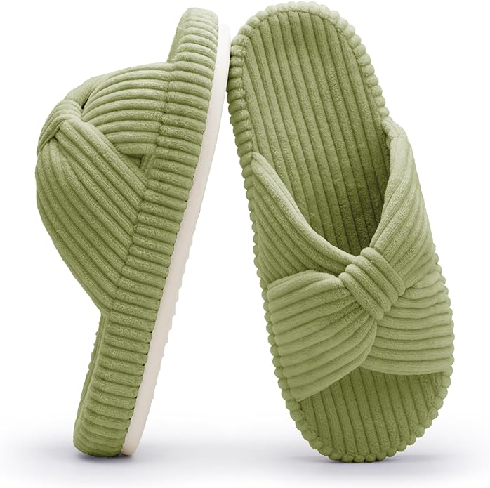 Chantomoo Slippers for Women Memory Foam House Bedroom Corduroy Bow Crossbands Slide Slipper Shoes Comfy Trendy Gift Slippers