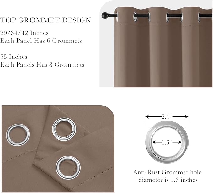 PONY DANCE Short Blackout Curtains for Kitchen 45 Inch Length, Thermal Insulated Grommet Curtains for Bedroom, Black Out Drapes for Bathroom Small Window (2 Panels Set, 34 inches Wide), Mocha