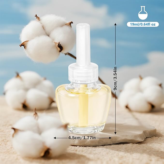 LASENTEUR Plug in Scented Oil Refill, 6 ct, Cotton Scent Long-Lasting Natural Fragrance for Home, Bathroom Bedroom Office, Compatible with Airwick, Compatible with Glade