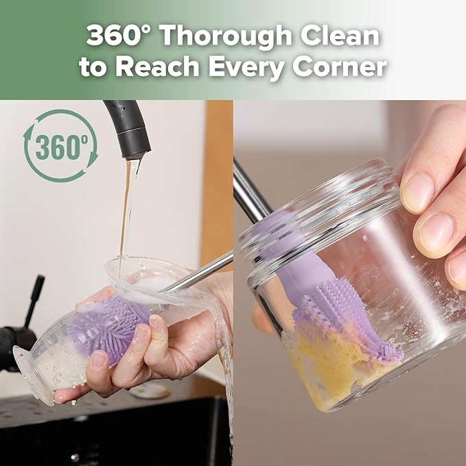 haakaa Cleaning Brush Silicone Bottle Brush Double-Ended Soft Silicone Bristles for Breast Pumps, Breast Milk Collectors, Baby Bottles, Teats, Breastmilk Storage Bags,- Lavender -1pk