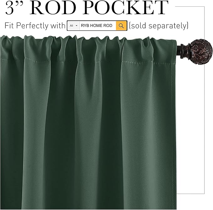 RYB HOME RV Camper Door Window Curtains -Blackout Privacy Curtains & Drapes for Bathroom Bedroom Kitchen Portable Travel Trailer Small Window Decor, W 34 x L 24, Dark Green, 2 Panels