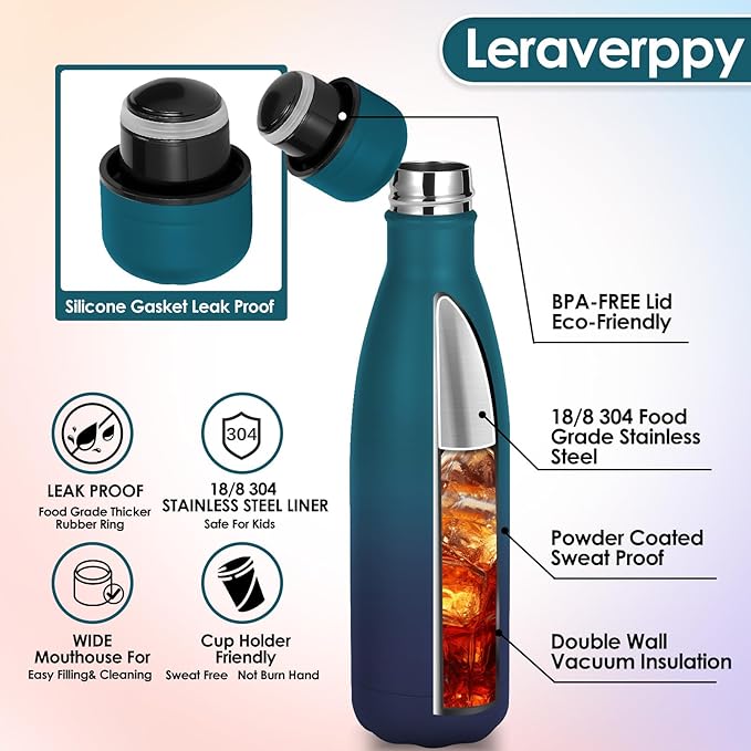 17oz Cola-Bottle Shaped Stainless Steel Leak-proof Water Bottle,Double Wall Vacuum Insulated Metal,Travel Mug For Sports Indoors & Outdoors,BPA-Free Kids Flasks,Dark Night(1Pack)