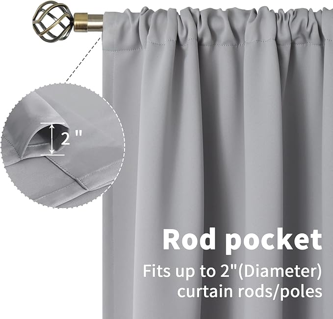 BGment Light Grey Short Curtains 30 Inches Length for Kitchen Bathroom - Rod Pocket Room Darkening Blackout Window Drapes for Basement Cafe Camper, 2 Panels, 42 x 30 Inch